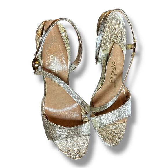Vintage Animato Gold Strappy Heels Size 6.5M Slingback Sandals JC Penney - Picture 6 of 12